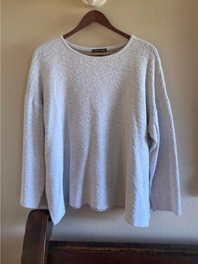EILEEN FISHER Off White Textured Boxy Stretch 3/4 Sleeve Top